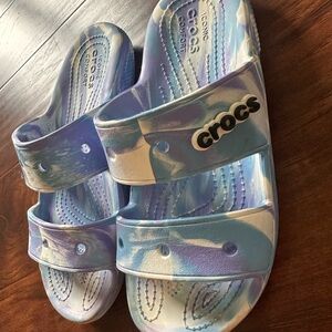 Crocs Women’s Blue and Purple Slide Sandals